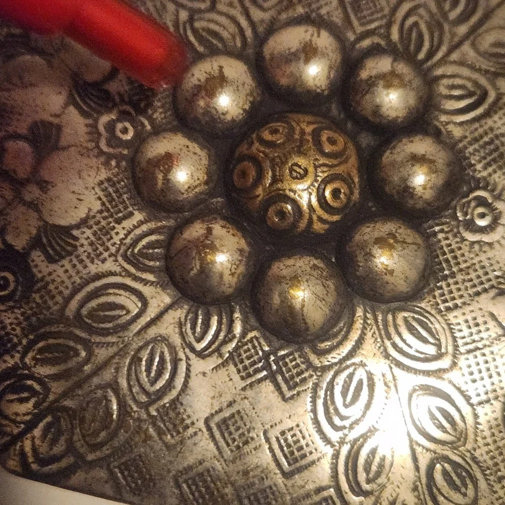Vintage Octagonal Floral Etched Mixed Metal Belt Buckle Silver‎ Brass Tone Boho